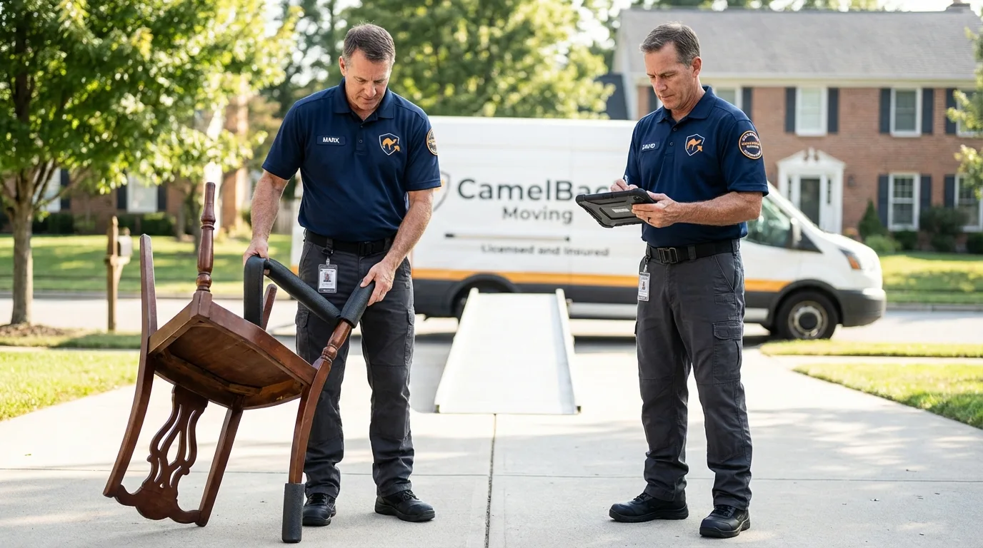 Movers inspecting furniture for damage prevention before loading in Whitley City, KY